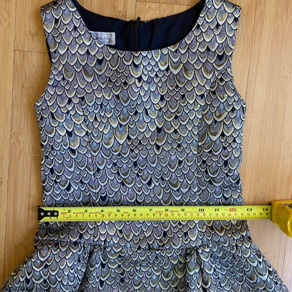 Pippa & Julie Drop Waist Fit and Flare Silver Gold Jacquard Party Short Dress 10 - Picture 11 of 15